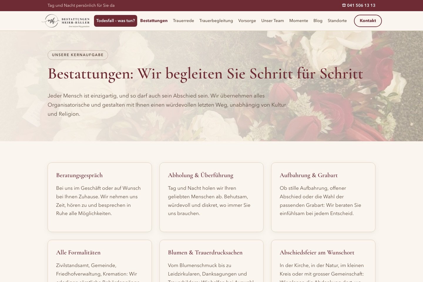 Website von Bestattungen Meier-Häller